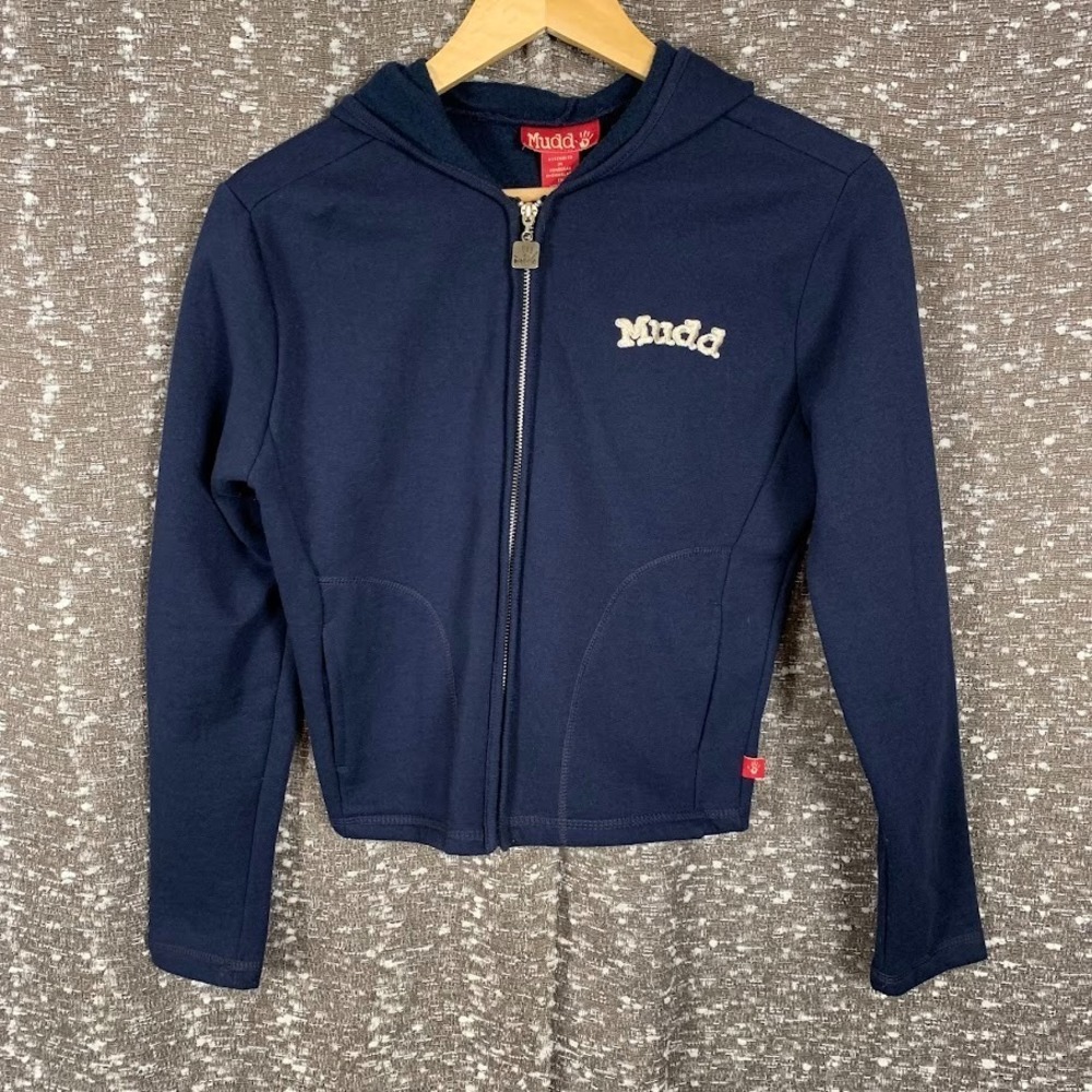 Vintage Y2K Mudd Full Zip Hooded Sweatshirt Blue Embroidered Logo Women's Medium